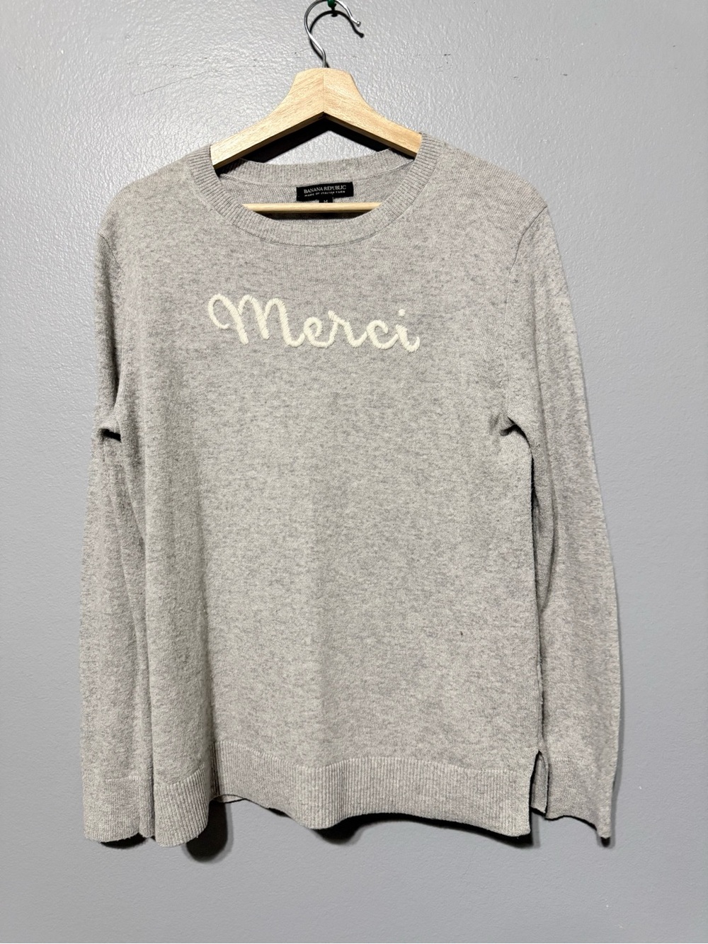 Merci Crewneck Sweater - Light Gray via Women’s Knit
